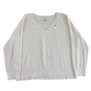 Old Navy Mens XL V-Neck Rib-Knit Sweater Cream White S/726172-02 Creme de la Cr